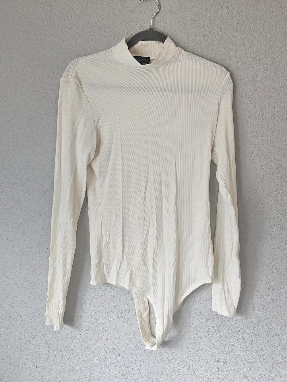 Fauxgerty Cream Ribbed Mock Neck Bodysuit - Organic Cotton - XL